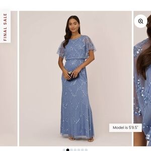 Adrianna Papell Blue Flutter Sleeve Gown for Weddings